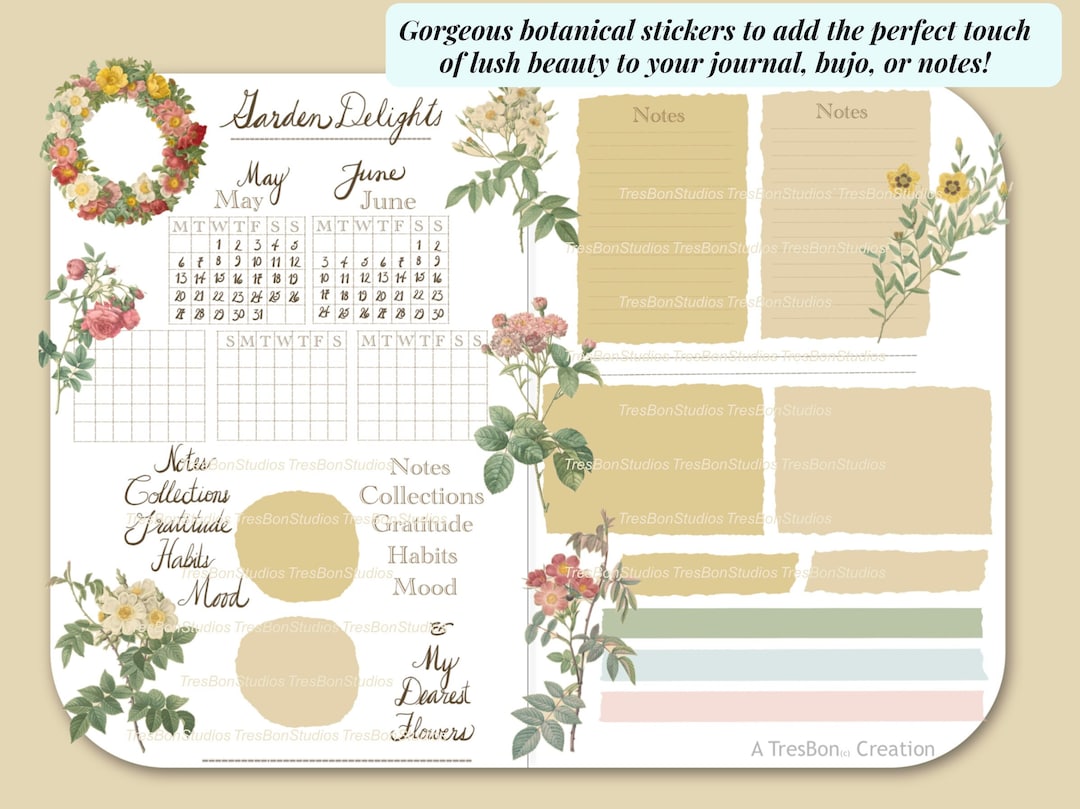 Garden Delights - Digital Stickers for Digital Planners - 80+ Gorgeous ...