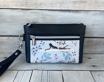 Surfer Girl Wristlet in Black, Travel Wristlet, Travel Purse, Gift for Friend, Girl Gift, Water Lover Gift, Surfer Gift, Surfer Gift