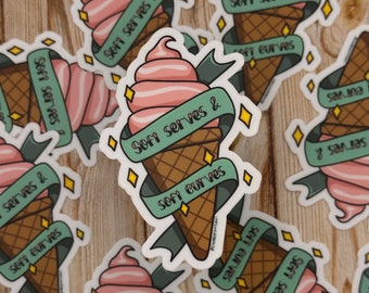 Soft Serves & Soft Curves Waterproof Sticker (Black-Owned, Body Positivity, Fat Positive, LGBT + Owned, Chubby)