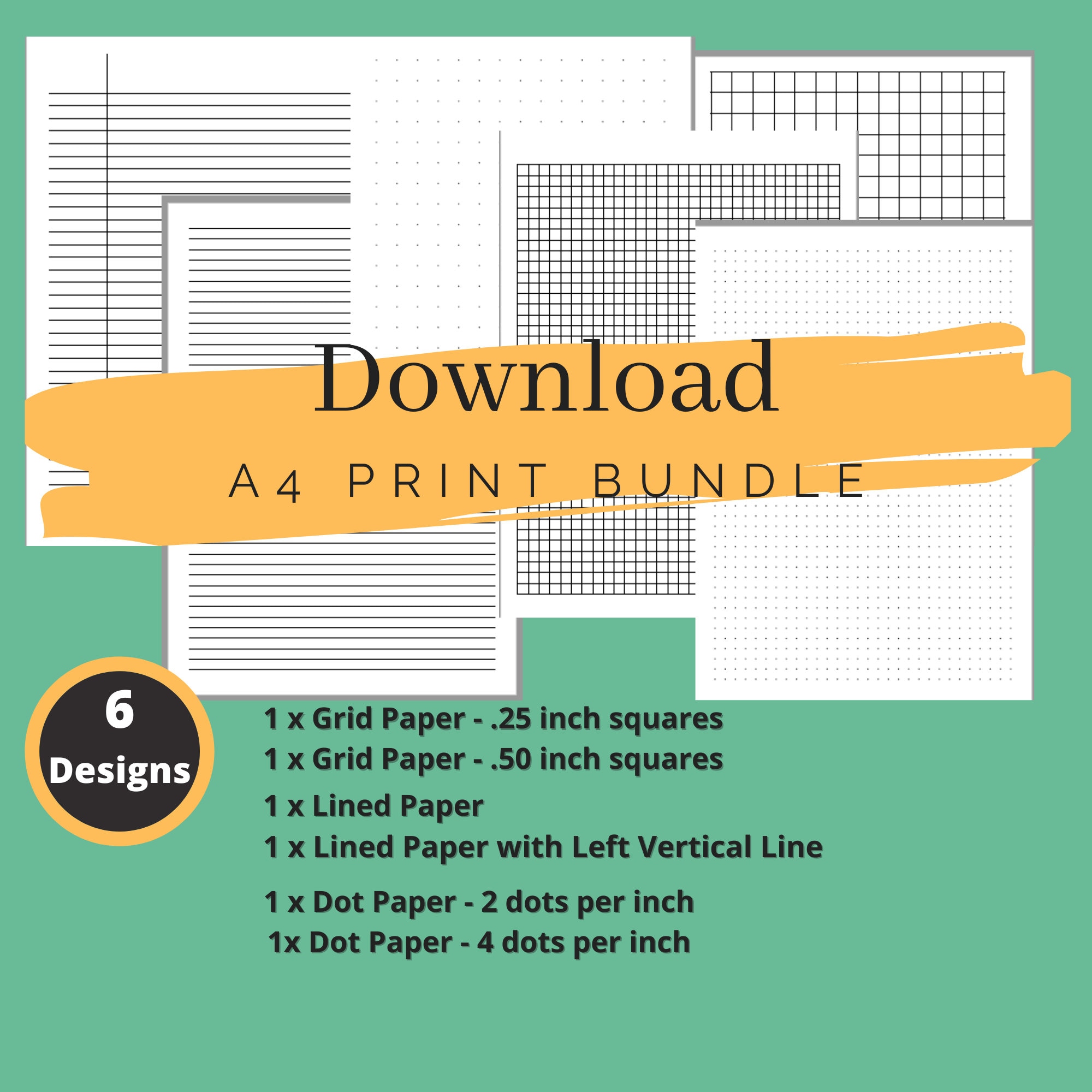 a4 graph paper bundle 6 downloadable pdf files black grid etsy
