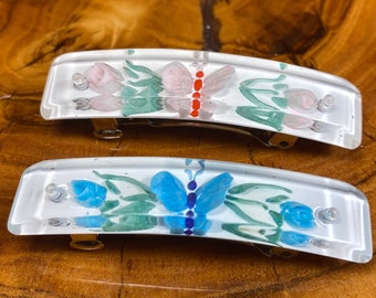 SET OF 2 RESIN Butterfly barrettes vintage hair jewelry hair accessories kids barrettes small barrettes