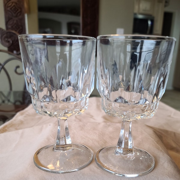 VINTAGE SET OF 2 Arcoroc France cut crystal glasses' crystal wine glasses' crystal stemware collectable glassware barware cocktail glasses'