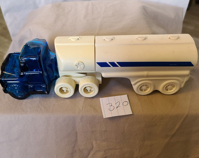 Vintage Avon Semi Truck Colonge Bottle BLUE GLASS SEMI Truck Bottle