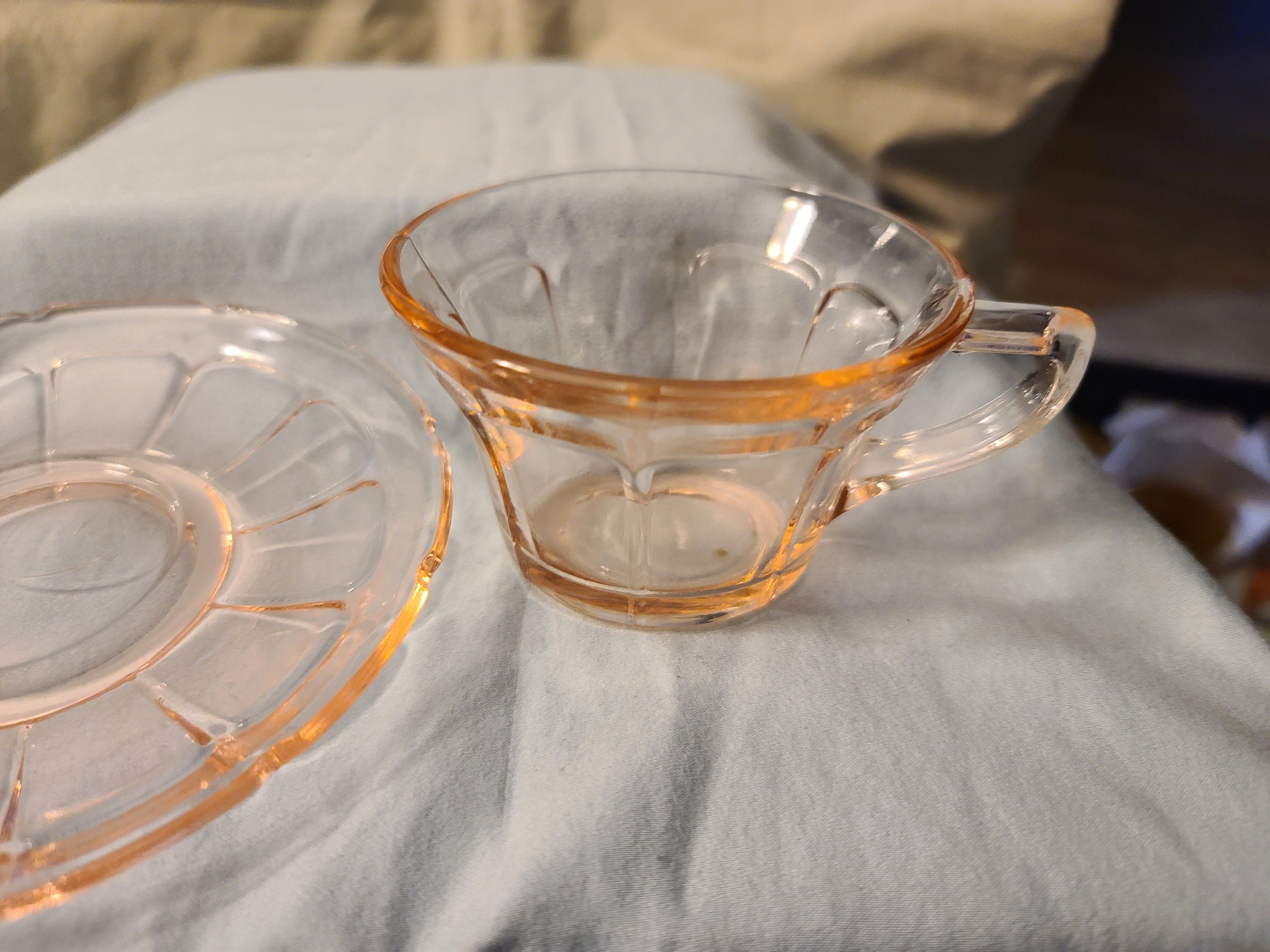VINTAGE PINK PANEL Glass Cup and Saucer Set Pink Vaseline Etsy