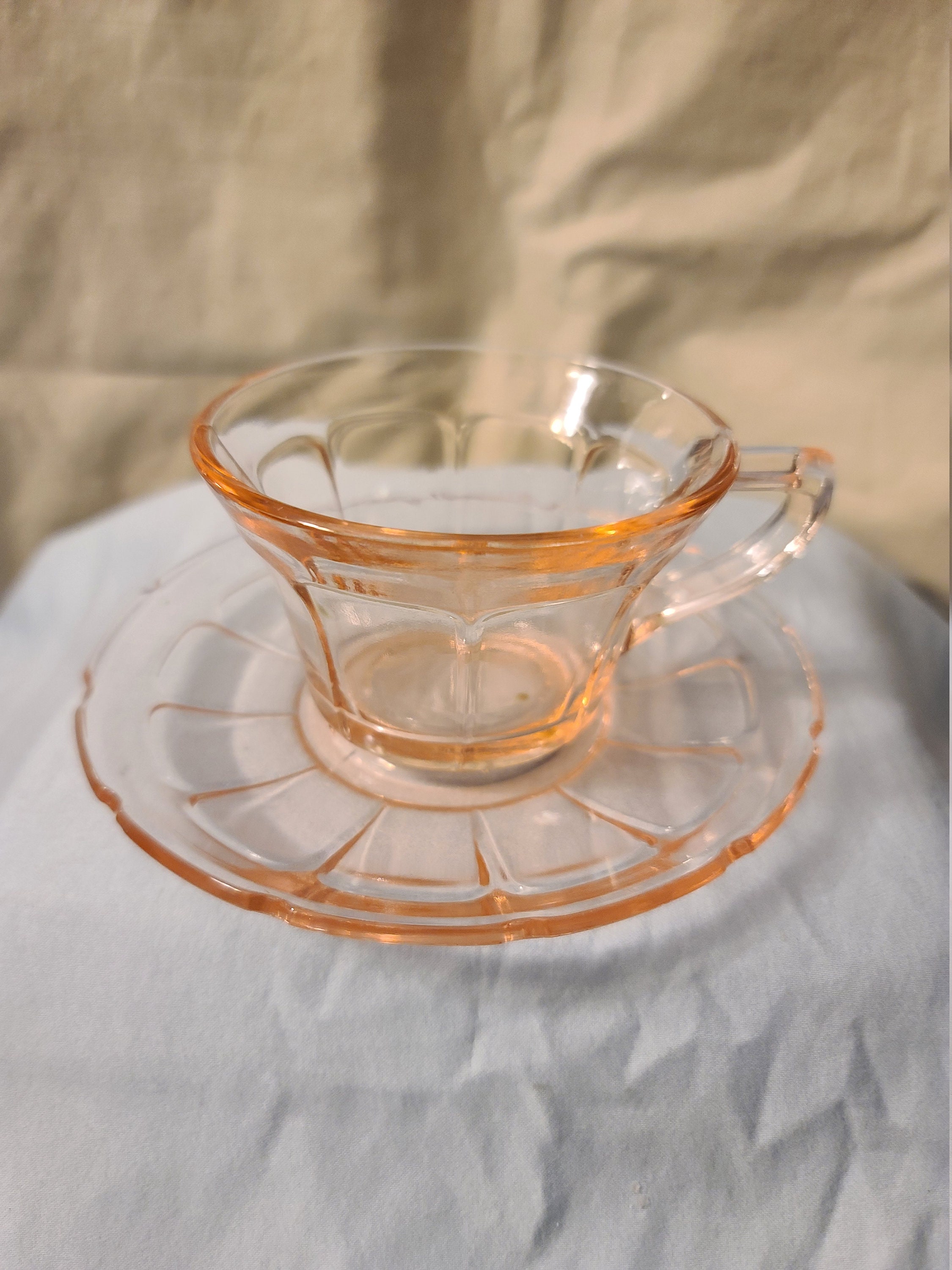 VINTAGE PINK PANEL Glass Cup and Saucer Set Pink Vaseline Etsy