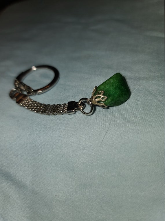 VINTAGE GREEN POLISHED rock key chain silver gree… - image 7