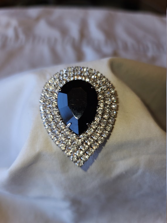 VINTAGE LARGE TEAR Drop rhinestone brooch vintage black rhinestone brooch statement brooch vintage rhinestone brooch