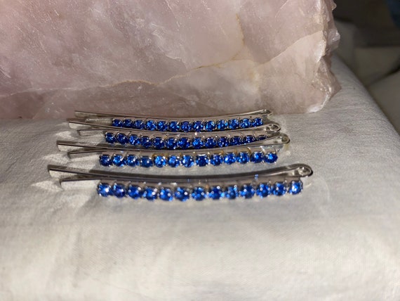 SEY OF 4 prong set sapphire bobby pin hair clips.… - image 2