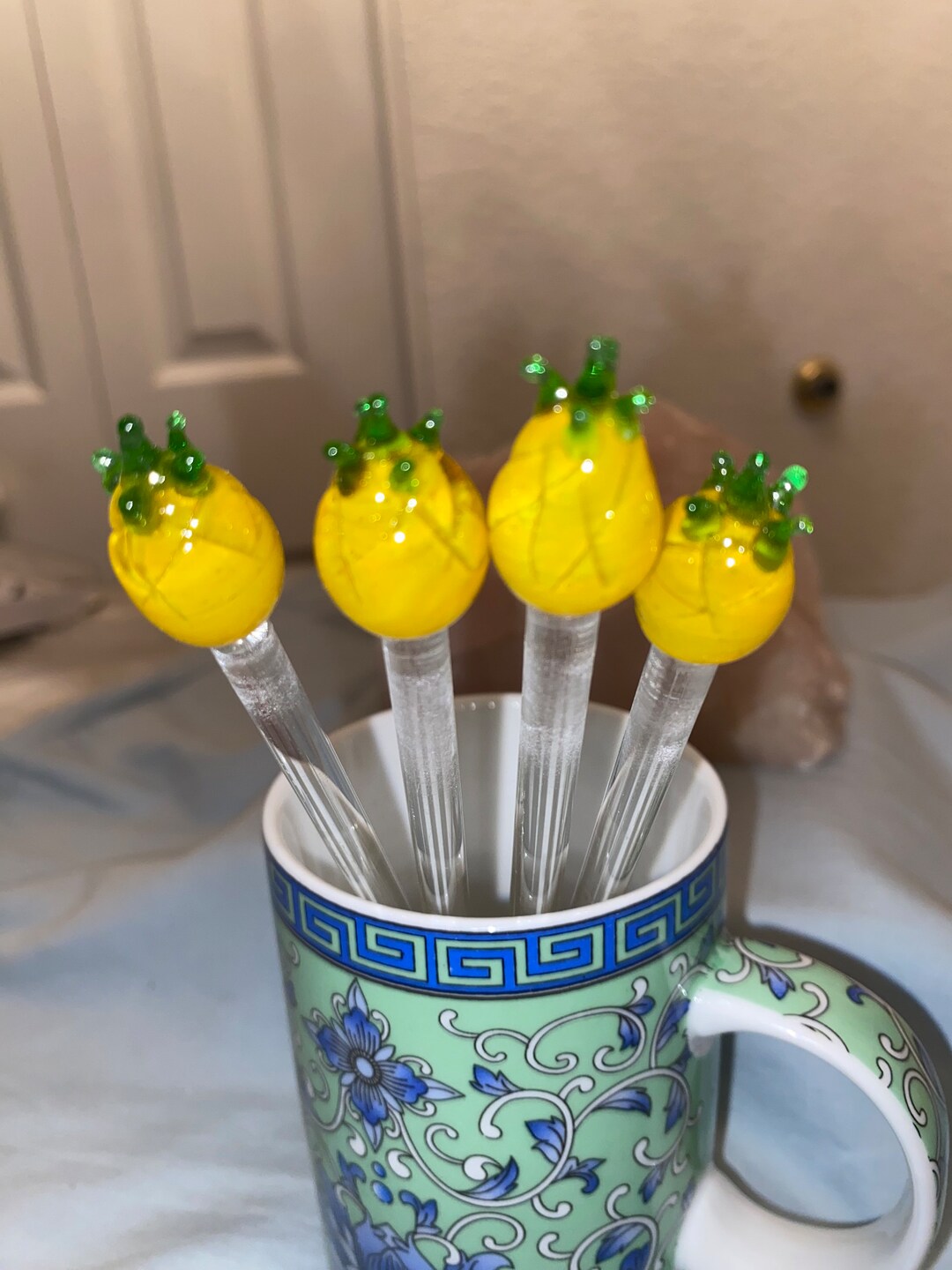 HAND BLOWN GLASS Pineapple Stir Stick Barware Glass Stir Stick ...