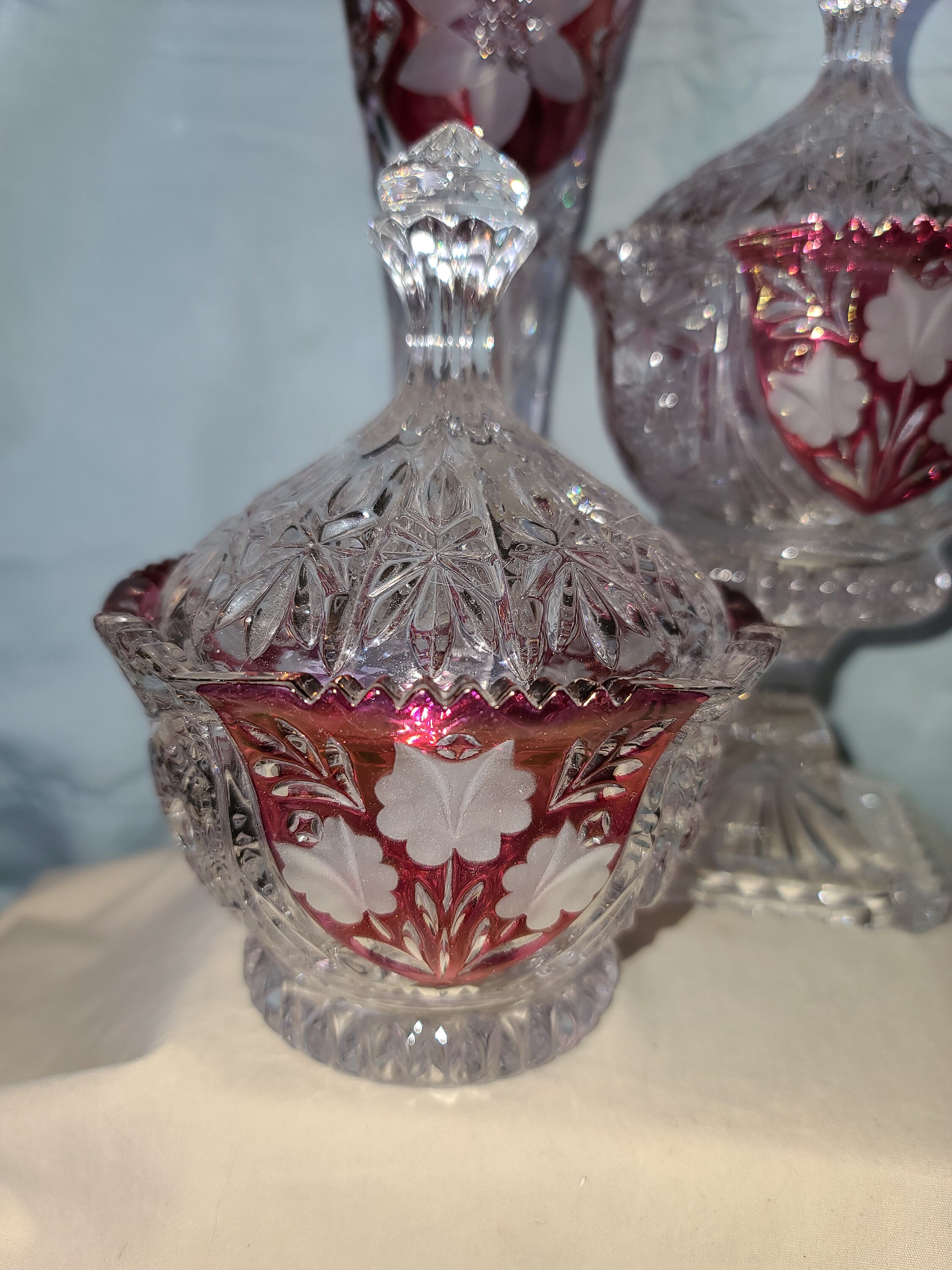 VINTAGE SET OF 6 Cut Red Crystal Lidded Candy Dish Vase and Etsy
