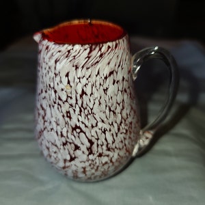 VINTAGE HAND=BLOWN Glass art creamer pitcher vintage speckled glass pitcher glass creamer art glass pitcher collectable glass Art pitcher