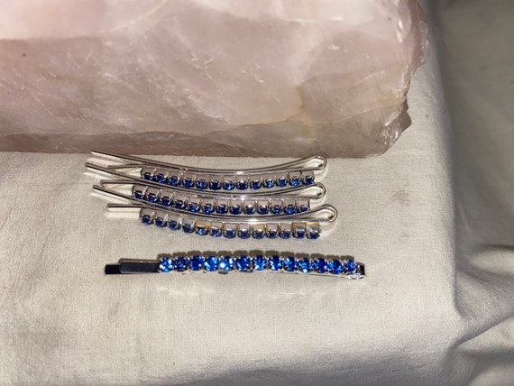 SEY OF 4 prong set sapphire bobby pin hair clips.… - image 7