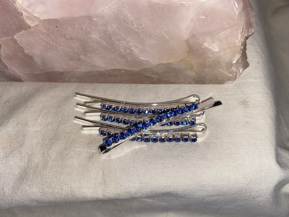 SEY OF 4 prong set sapphire bobby pin hair clips.… - image 8