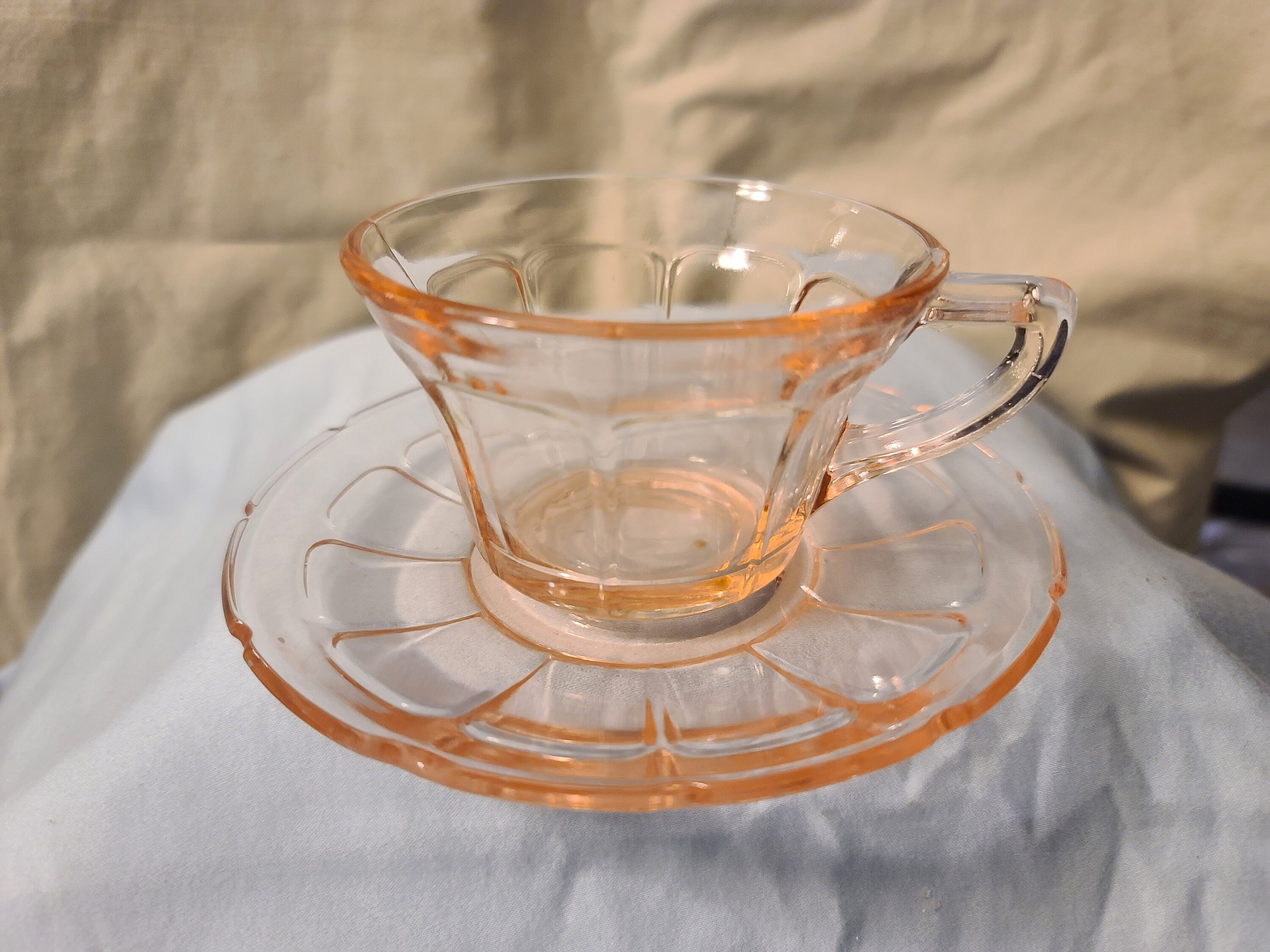 VINTAGE PINK PANEL Glass Cup and Saucer Set Pink Vaseline Etsy