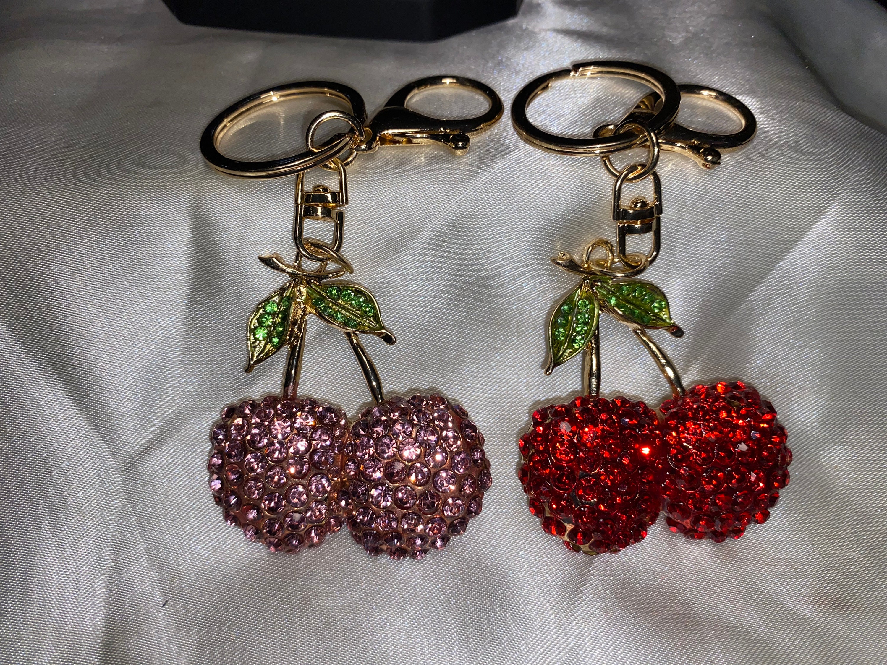 RHINESTONE RED CHERRYS Keychain Pink Cherry's Keychain Keyring - Etsy