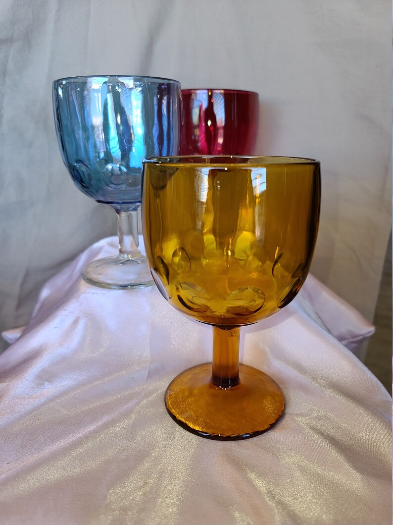 VINTAGE SET OF 3 Colored Wine Goblets Vintage Water Goblets Barware Colored Stemware Vintage
