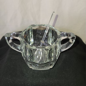 VINTAGE CUT CRYSTAL glass sugar bowl with glass spoon beveled crystal glass jelly jar collectable glass vintage sugar bowl and spoon