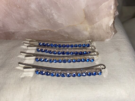 SEY OF 4 prong set sapphire bobby pin hair clips.… - image 5