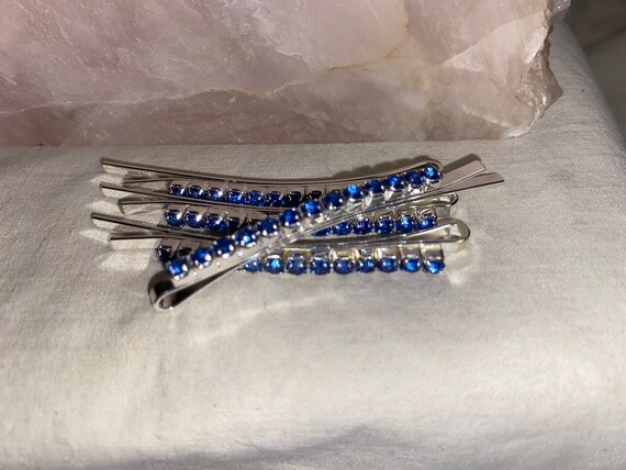 SEY OF 4 prong set sapphire bobby pin hair clips.… - image 4