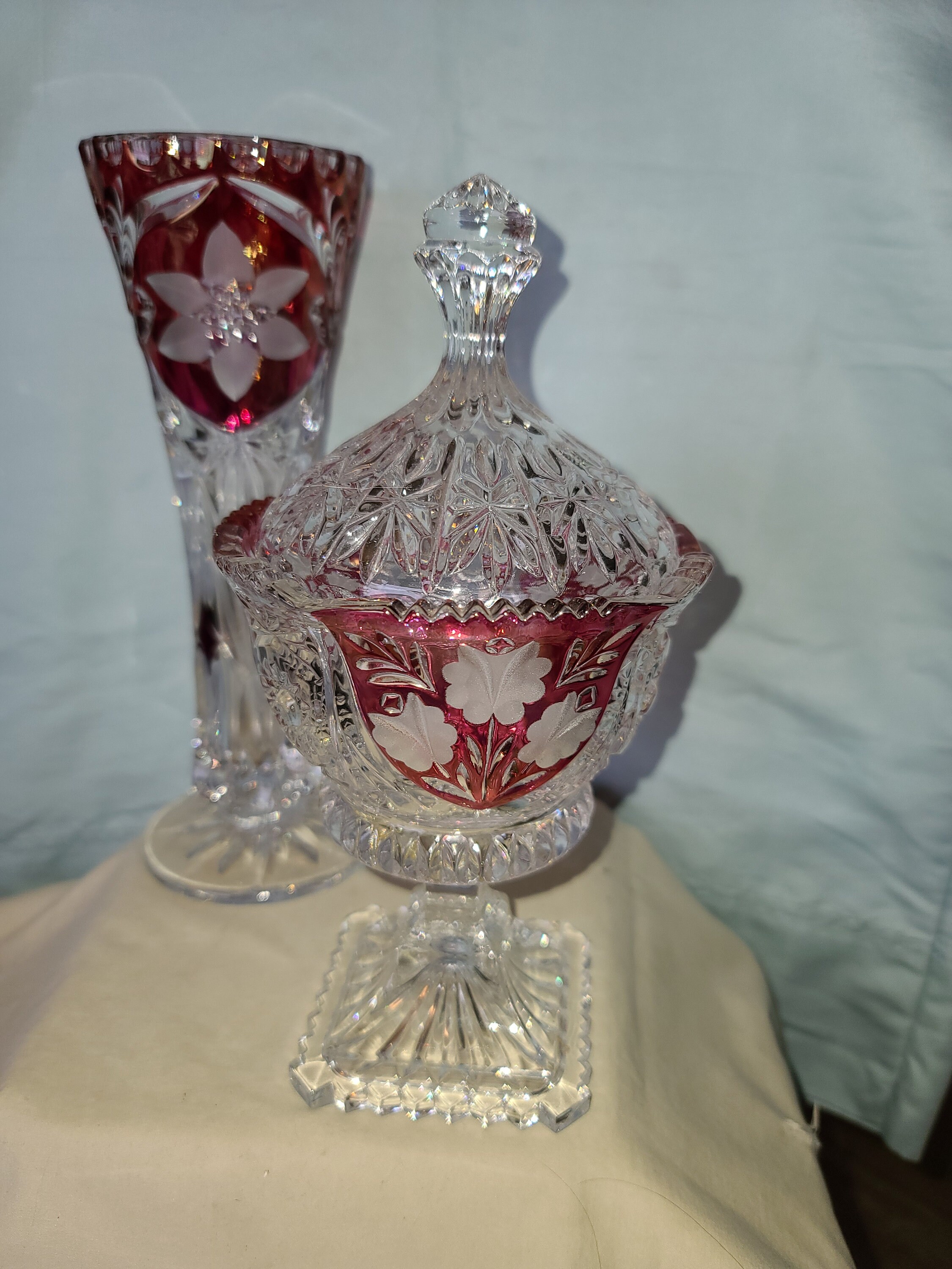 VINTAGE SET OF 6 Cut Red Crystal Lidded Candy Dish Vase and Etsy