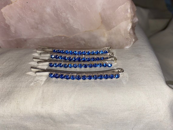 SEY OF 4 prong set sapphire bobby pin hair clips.… - image 3