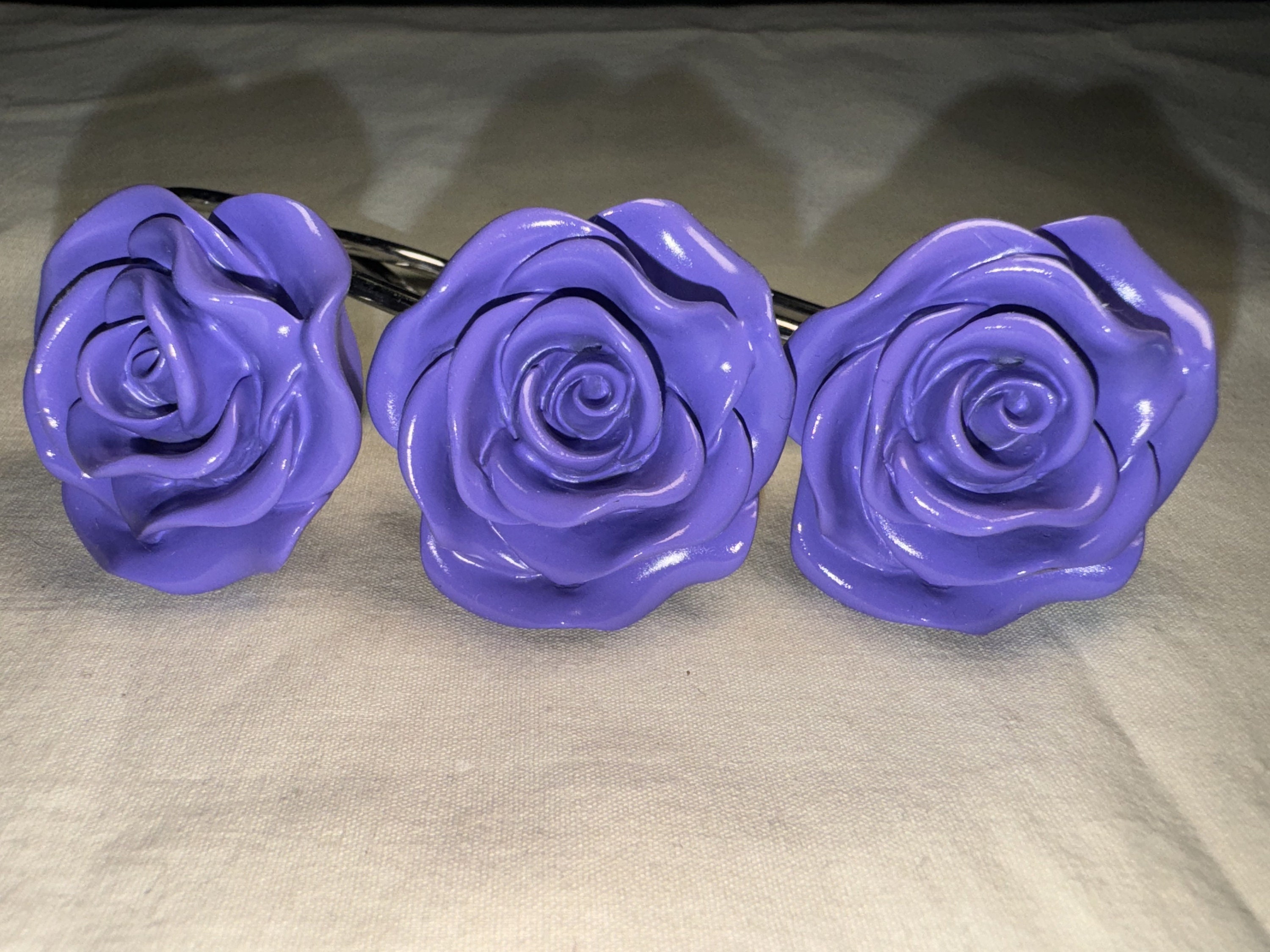 VINTAGE SET OF 12 Purple Rose Shower Curtain Hooks Shower Etsy