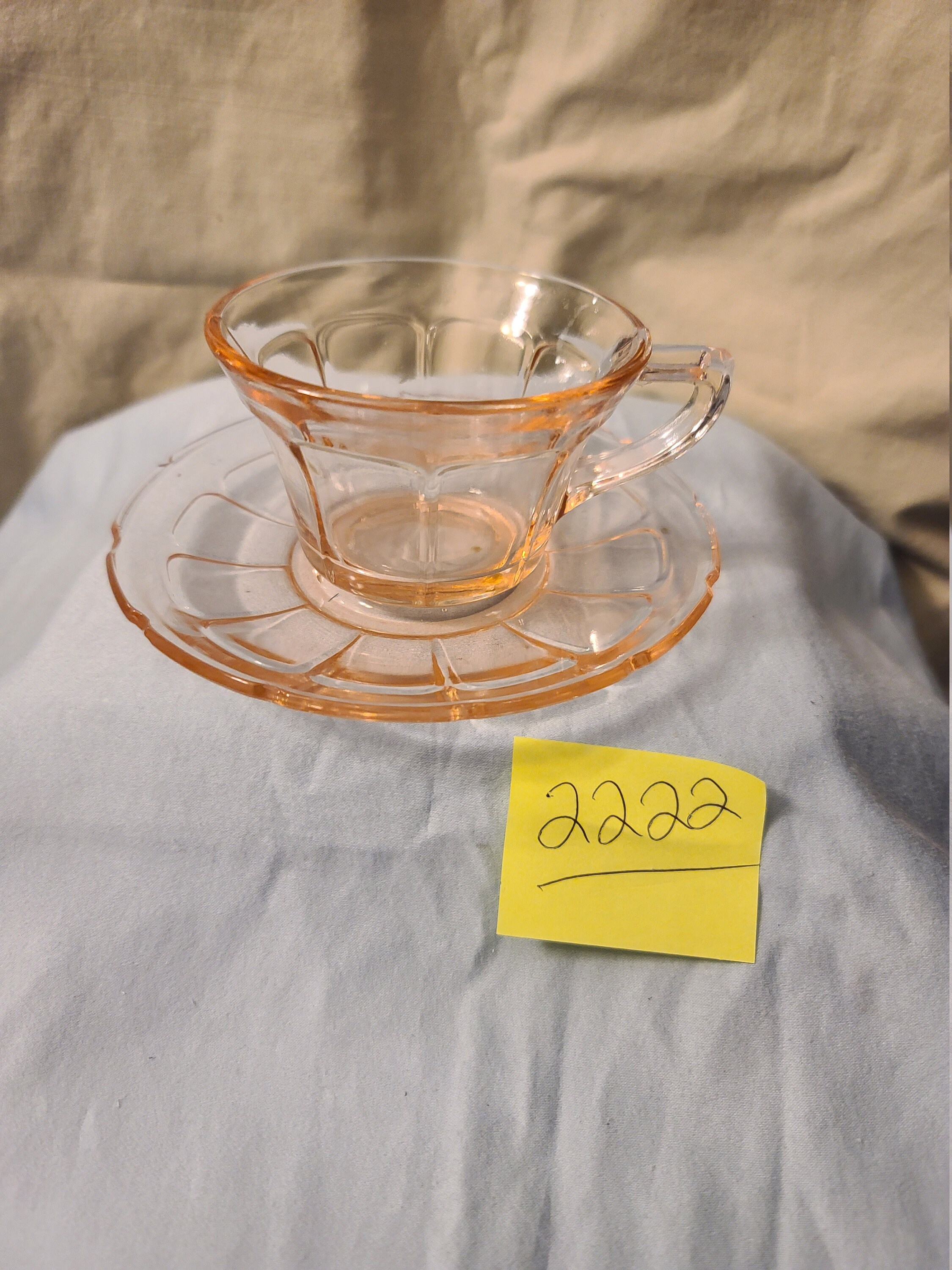 VINTAGE PINK PANEL Glass Cup and Saucer Set Pink Vaseline Etsy