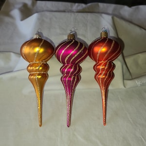 VINTAGE GLASS DECORATED Christmas ornaments set of 3 Christmas tree glass ornaments vintage glass Christmas ornaments Christmas ornaments