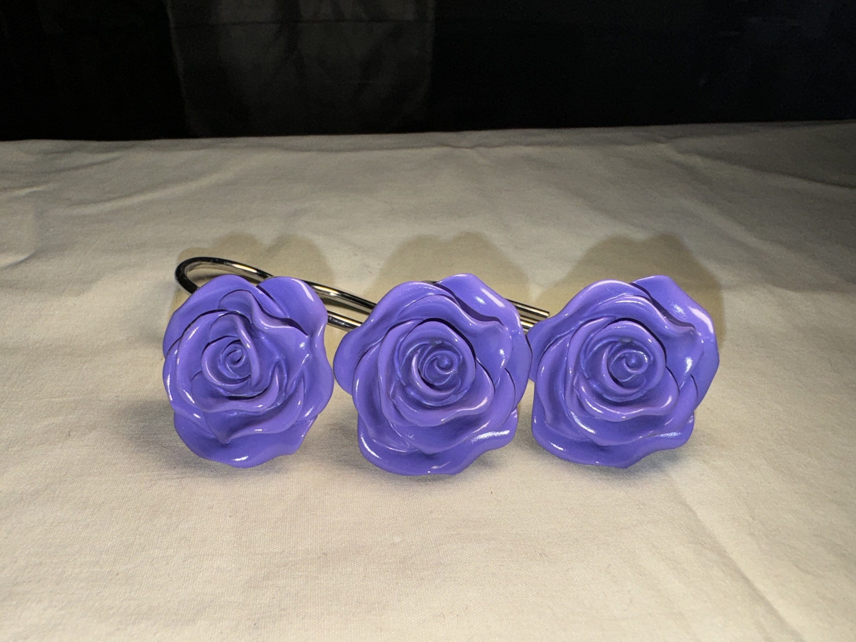 VINTAGE SET OF 12 Purple Rose Shower Curtain Hooks Shower Etsy