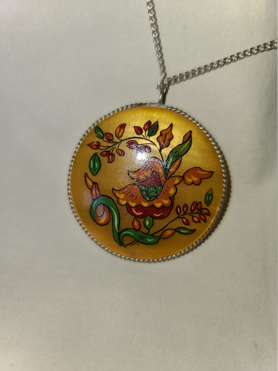 VINTAGE DOUBLE-SIDED hand painted medallion hand … - image 1