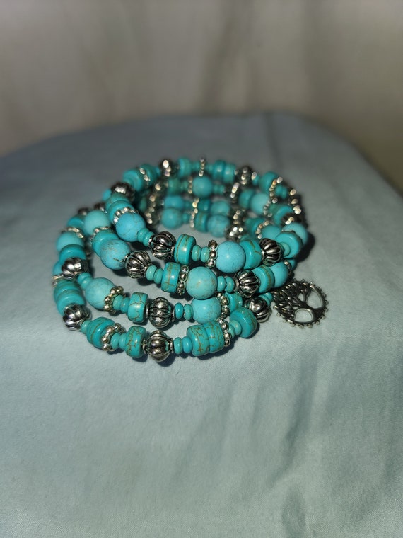 VINTAGE FAUX TURQUOISE and silver wrap bracelet wi
