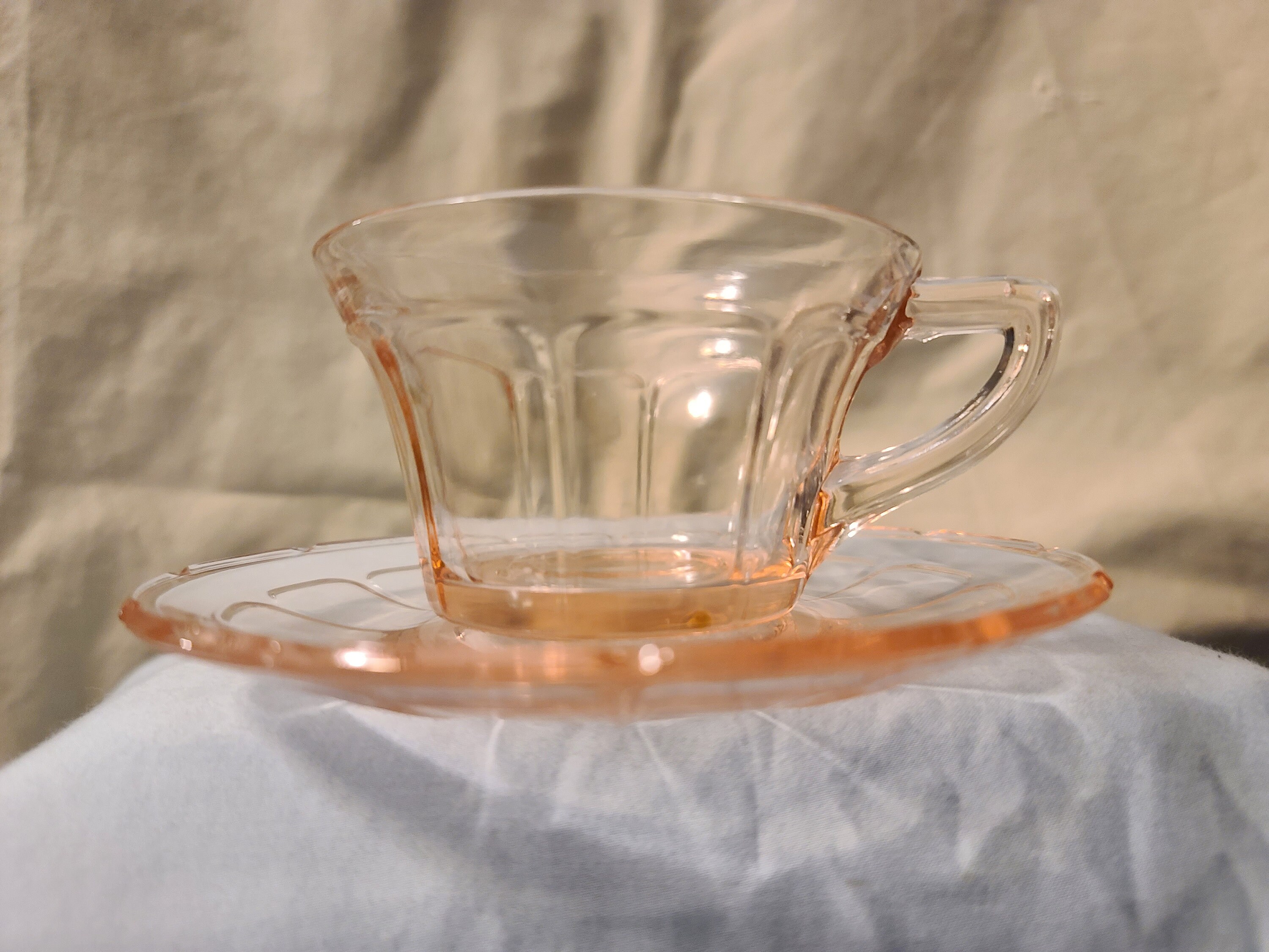VINTAGE PINK PANEL Glass Cup and Saucer Set Pink Vaseline Etsy