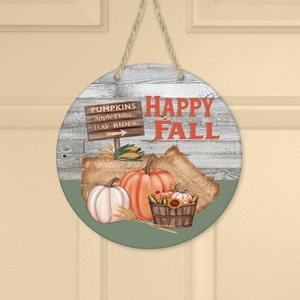 Happy Fall round door hanger ~ Can also be for pillow or sized down for mug design   * PLEASE read description before purchasing