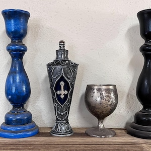 VIAL with YOUR CHOICE of Oil – Skull, Inverted Cross, Cobalt Blue - Made by 777 - All organic oils and herbs (some from my own garden).