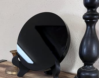 Mexikanischer Obsidian Scrying Spiegel - 120 mm schwarzer Spiegel mit Ständer