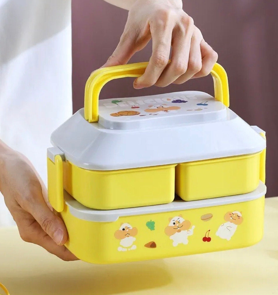 Portable Kawaii Lunch Box for Girls School Kids Plastic Picnic