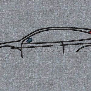 Puede incluir: Un contorno negro de un coche con una luz trasera roja. El coche está dibujado en un estilo simple y minimalista.