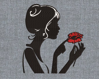 Lady with poppy - Machine embroidery design pattern – 3 sizes