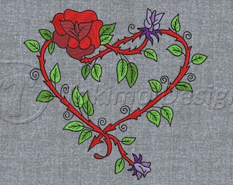 Rose heart - Machine embroidery pattern – 4 sizes