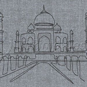 Taj Mahal - one line art - Machine embroidery pattern – 5 sizes