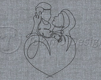 Woman with child - one line art - Machine embroidery pattern – 5 sizes