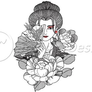 Japan Geisha - Machine embroidery design pattern – 3 sizes