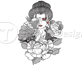 Japan Geisha - Machine embroidery design pattern – 3 sizes