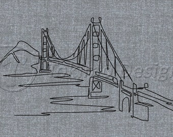 Golden Gate bridge - one line art - Machine embroidery pattern – 5 sizes