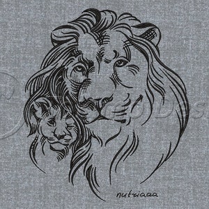 Lion with the young lion - nutriaaa - Embroidery pattern-DST only