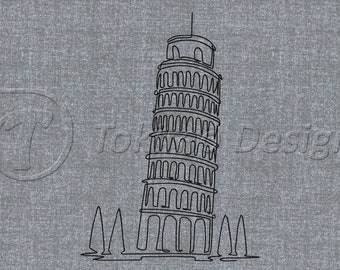 Tower of Pisa - one line art - Machine embroidery pattern – 5 sizes