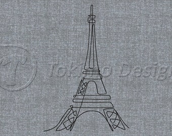 Eiffel Tower - one line art - Machine embroidery pattern – 5 sizes