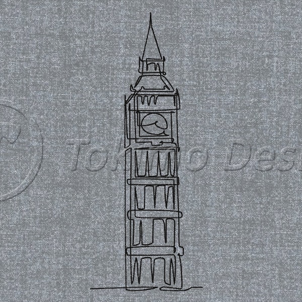 Big Ben - one line art - Machine embroidery pattern – 5 sizes