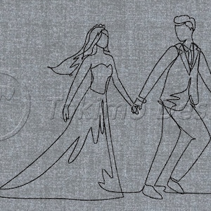 Wedding - one line art - Machine embroidery pattern – 5 sizes