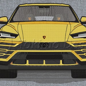 May include: A yellow Lamborghini Urus SUV with black accents. The front of the car is shown, with the headlights and grille visible.